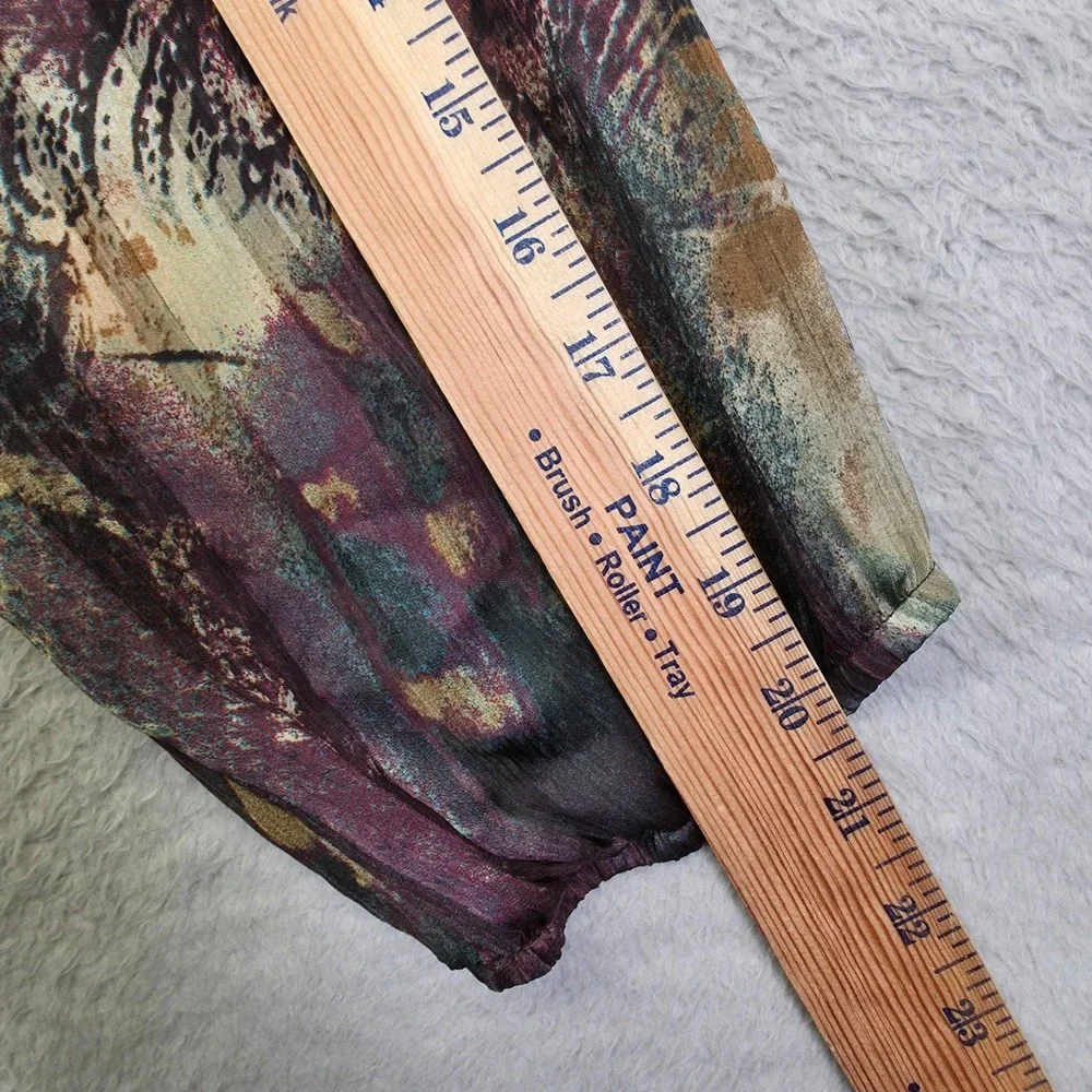 Y2K Dressbarn Top Women 14/16 Tie Satin Mixed Media Pisley Boho Bubble Hem Fairy